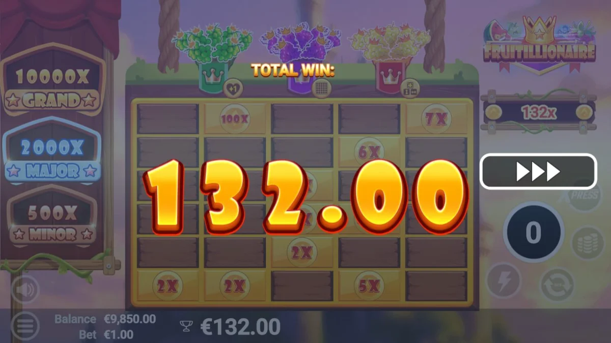 Tampilan visual slot Fruitillionaire dengan karakter buah yang marah dan latar belakang kerajaan yang megah.